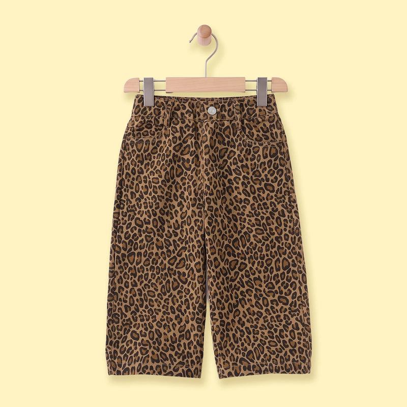 Girls Brown Animal Print Elasticated Pants Pants Brown 4-5 Y