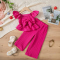 Girls Fuchsia Self Stripe Peplum Top With Pants Co-ord Sets Sets Fuchsia 1-2 Y
