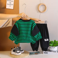 Boys Green Stripes T-Shirt With Joggers Set 2 pc. Sets