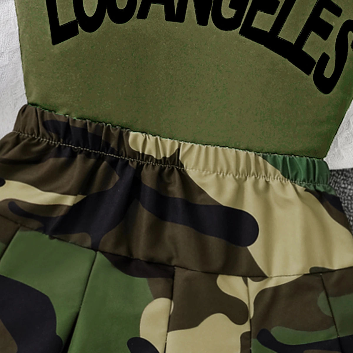Girls Army Green Sleeveless Top With Camouflage Print Skirt Sets 2 pc. Sets