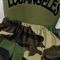 Girls Army Green Sleeveless Top With Camouflage Print Skirt Sets 2 pc. Sets