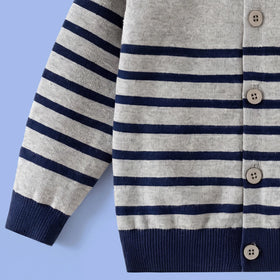 Boys Grey Striped Long Sleeve Cardigan Sweaters & Cardigans