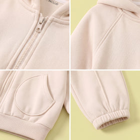 Boys Beige Hooded Zip-up Jacket & Pants Co-ord Sets Sets