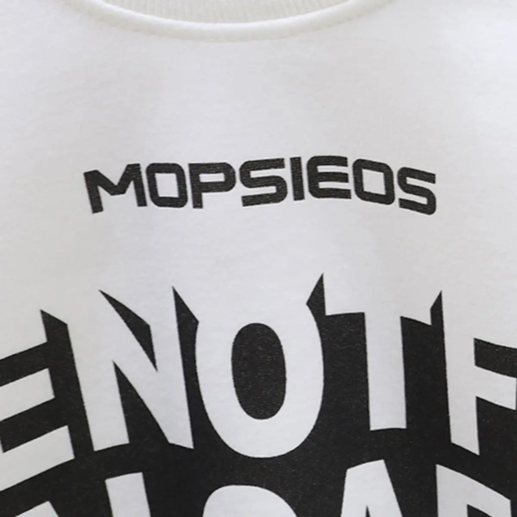 Boys White Typographic Printed Sweatshirt With Jogger Sets Sets