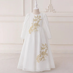 Girls White Long Sleeve Embroidered Maxi Dress Casual Dresses White 3-4 Y