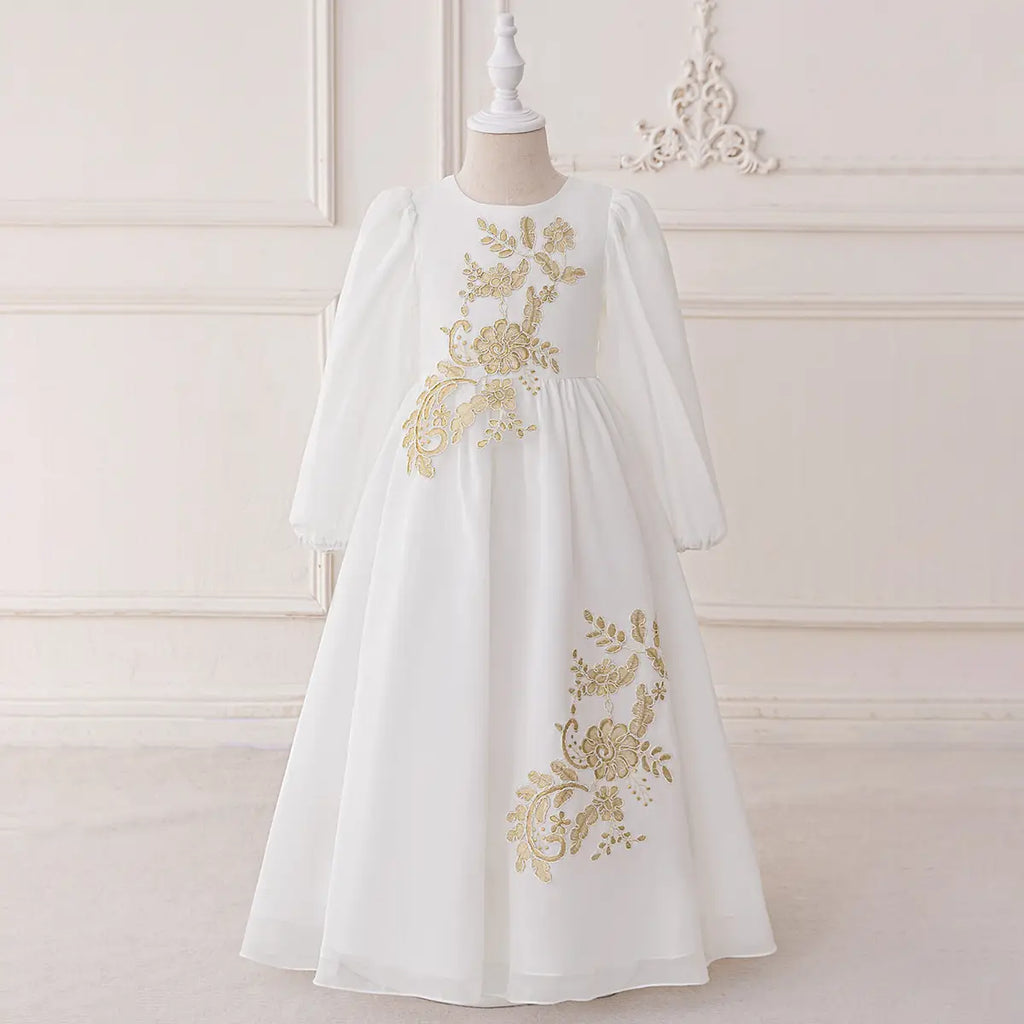 Girls White Long Sleeve Embroidered Maxi Dress Casual Dresses White 3-4 Y