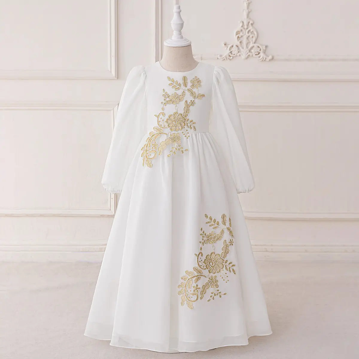 Girls White Long Sleeve Embroidered Maxi Dress Casual Dresses White 3-4 Y