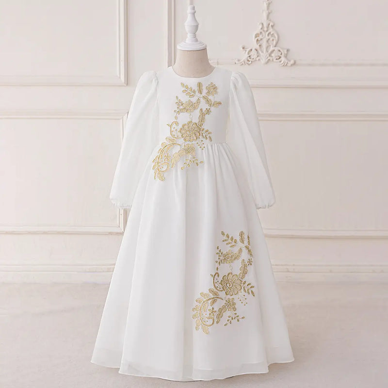 Girls White Long Sleeve Embroidered Maxi Dress Casual Dresses White 3-4 Y