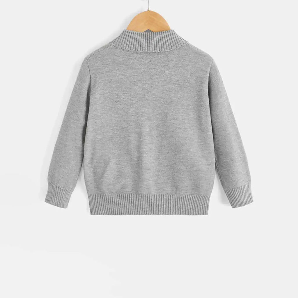 Girls Grey Solid Cardigan With Patch Pockets Sweaters & Cardigans