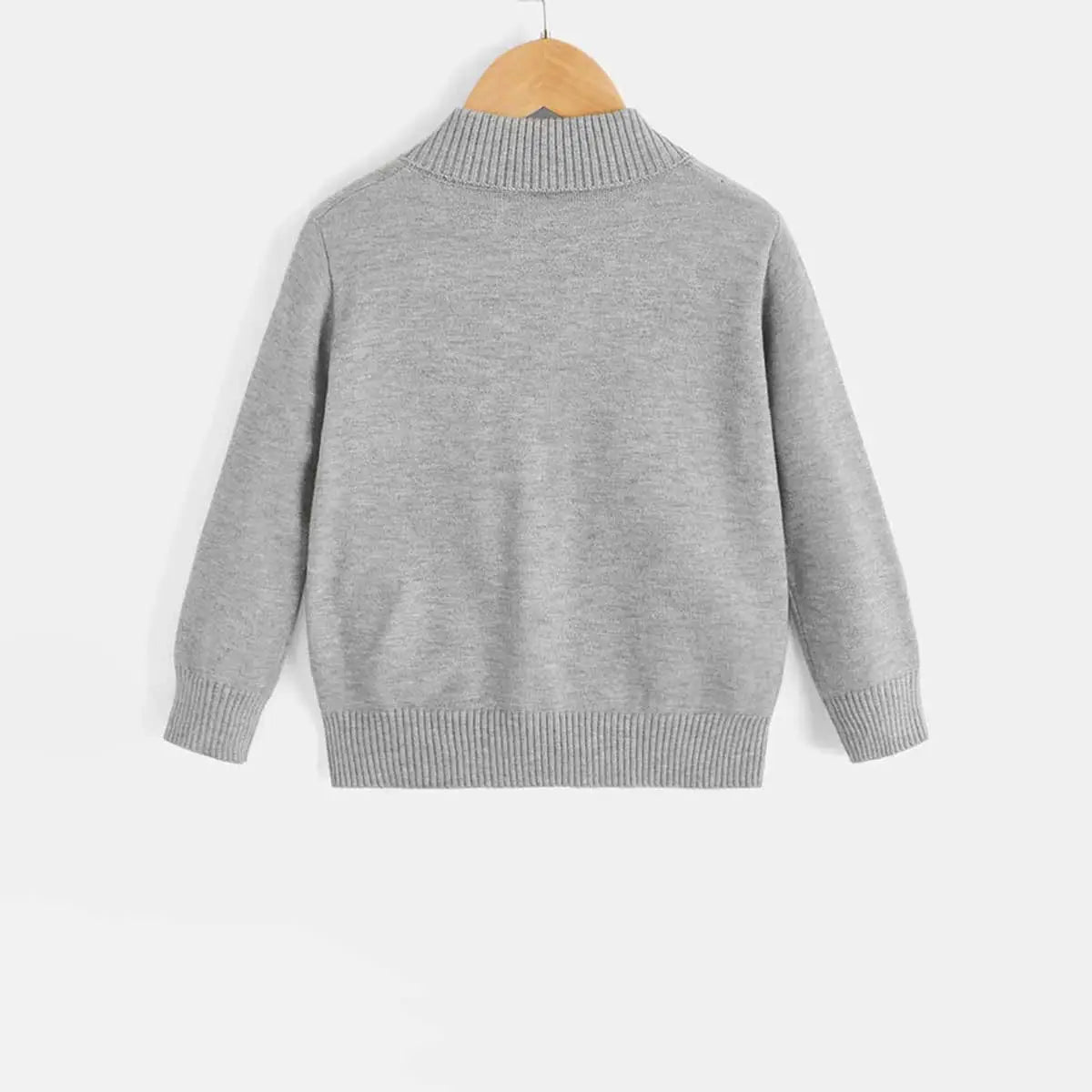 Girls Grey Solid Cardigan With Patch Pockets Sweaters & Cardigans