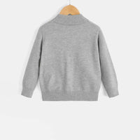 Girls Grey Solid Cardigan With Patch Pockets Sweaters & Cardigans