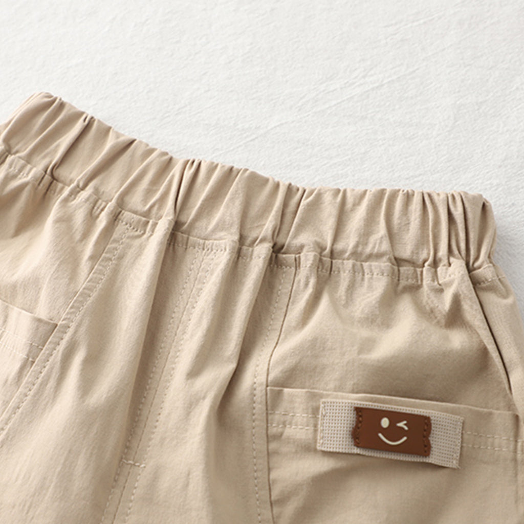 Boys Brown Striped Polo T-shirt with Khaki Shorts Set Sets