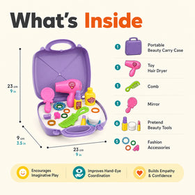 Kids Beauty Salon Play Set with Carry Case, 15-Piece Pretend Makeup & Hair Styling Kit Trending Accessories