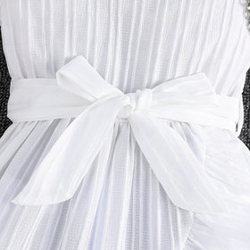 Girls White Flutter Sleeves Round Neck Dress Casual Dresses