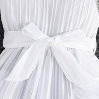 Girls White Flutter Sleeves Round Neck Dress Casual Dresses