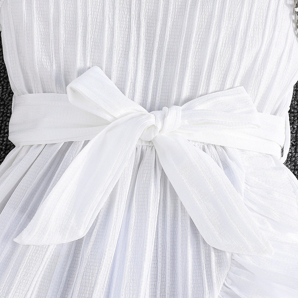 Girls White Flutter Sleeves Round Neck Dress Casual Dresses