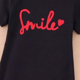 Girls Black Typographic Print Short Sleeve T-Shirt Dress Casual Dresses