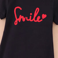 Girls Black Typographic Print Short Sleeve T-Shirt Dress Casual Dresses