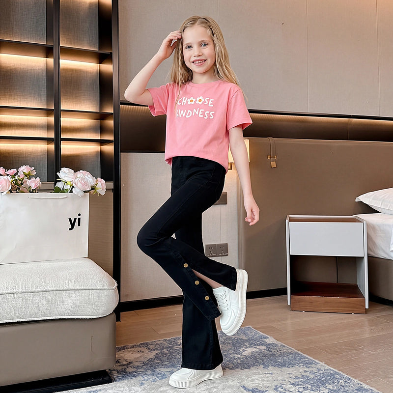 Girls Black High Rise Flared Denim Jeans Pants Black 5-6 Y