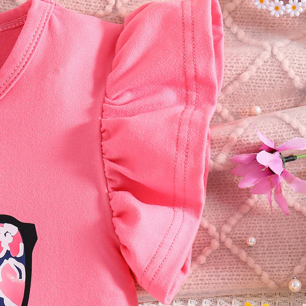 Girls Pink Graphic Round Neck Top With Printed Shorts Set 2 pc. Sets