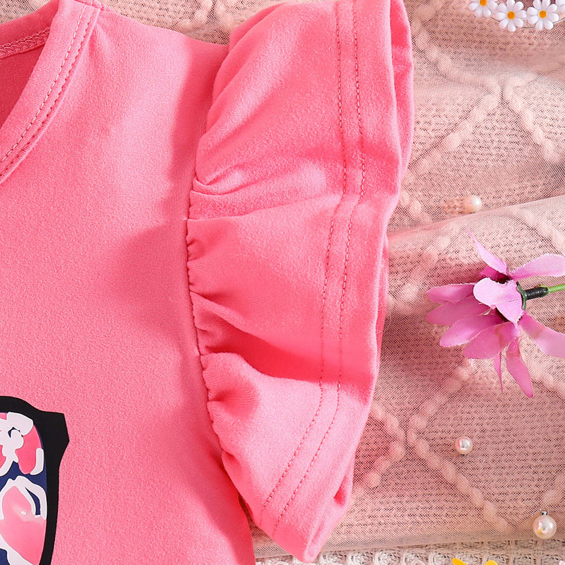 Girls Pink Graphic Round Neck Top With Printed Shorts Set 2 pc. Sets