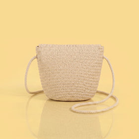 Girls Beige Floral Applique Straw Sling Bag Sling Bags