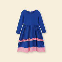 Girls Long Sleeve Contrast Bottom Dress With Head Scarf Casual Dresses   