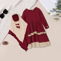 Girls Long Sleeve Contrast Bottom Dress With Head Scarf Casual Dresses   