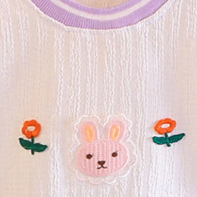 Girls Embroidered Puff Sleeves Top With Purple Bloomer-style Short Sets Sets