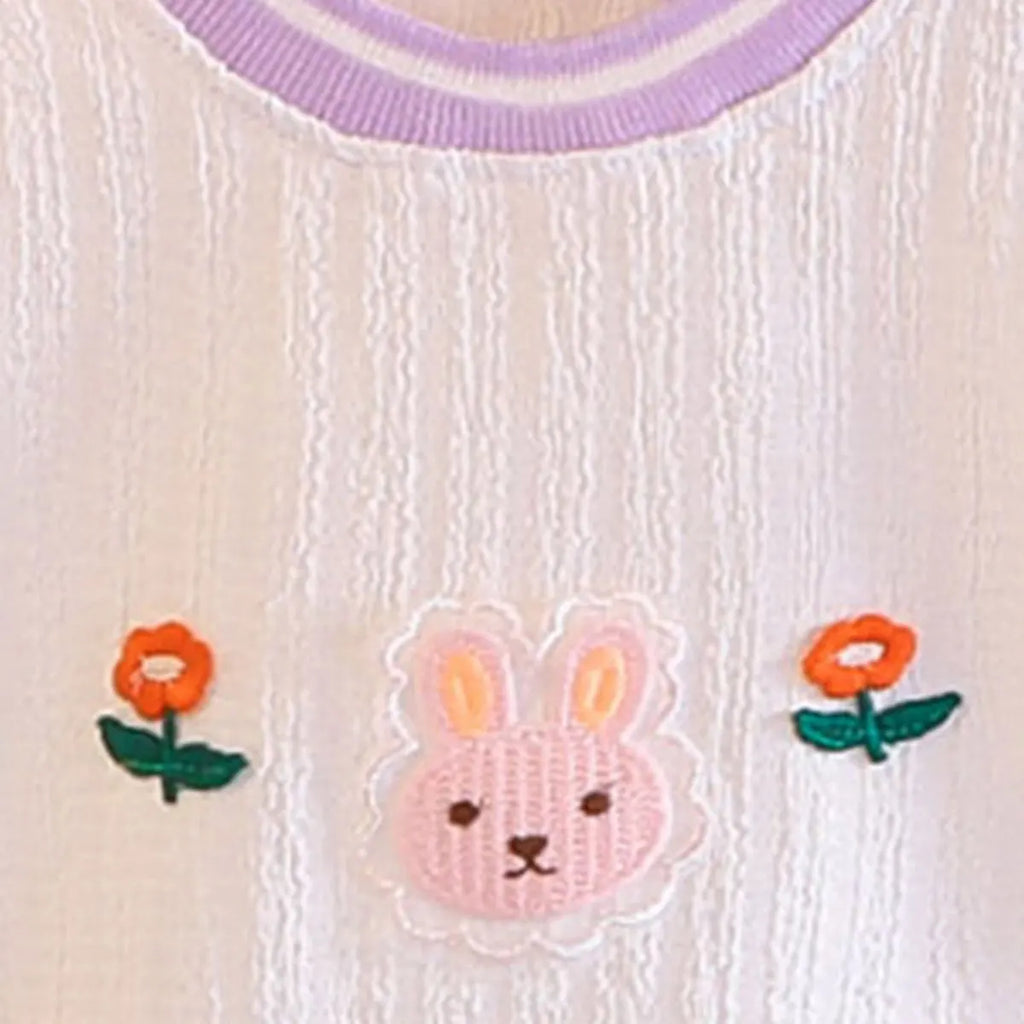 Girls Embroidered Puff Sleeves Top With Purple Bloomer-style Short Sets Sets