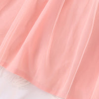 Peach Floral Lace Bodice Tulle Overlay Dress Casual Dresses
