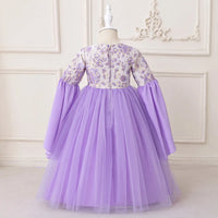 Girls Purple Floral Printed Fit & Flare Dress With Long Sleeves Casual Dresses