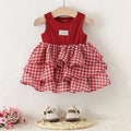 Girls Red Checked Sleeveless Layered Dress Casual Dresses Red 1-2 Y