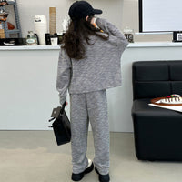 Girls Black Diagonal Stripes Front Zipper Jacket With Pants Winter Co-ord Set 2 pc. Sets