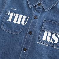 Boys Blue Denim Short Sleeves Shirt With T-Shirt And Cargo Pants Set 3 pc. Sets