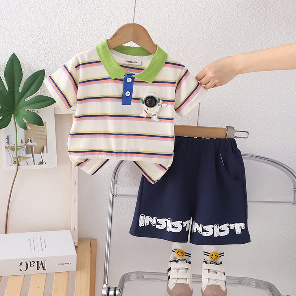 Boys Striped Polo T-Shirt With Shorts 2 pc. Sets Green 1-2 Y 