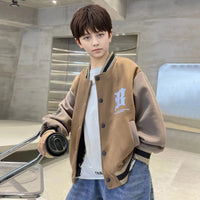 Boys Khaki Letter R Printed Long Sleeves Varsity Jacket Coats & Jackets
