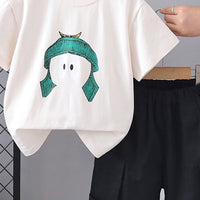 Boys Off White Graphic Printed Short Sleeves T-Shirt With Cargo Shorts Set 2 pc. Sets