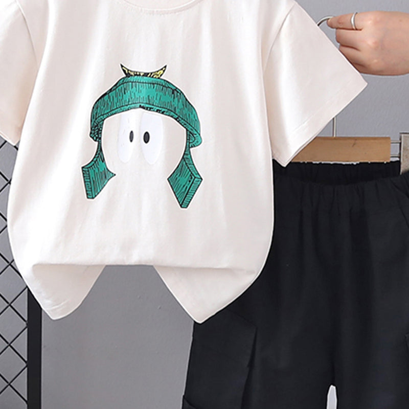 Boys Off White Graphic Printed Short Sleeves T-Shirt With Cargo Shorts Set 2 pc. Sets