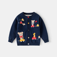 Boys Navy Blue Cardigan With Self-design Teddy Patterns Sweaters & Cardigans