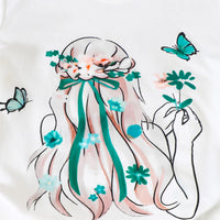 Girls White Butterfly Print Short Sleeve T-Shirt With Pants Sets 2 pc. Sets