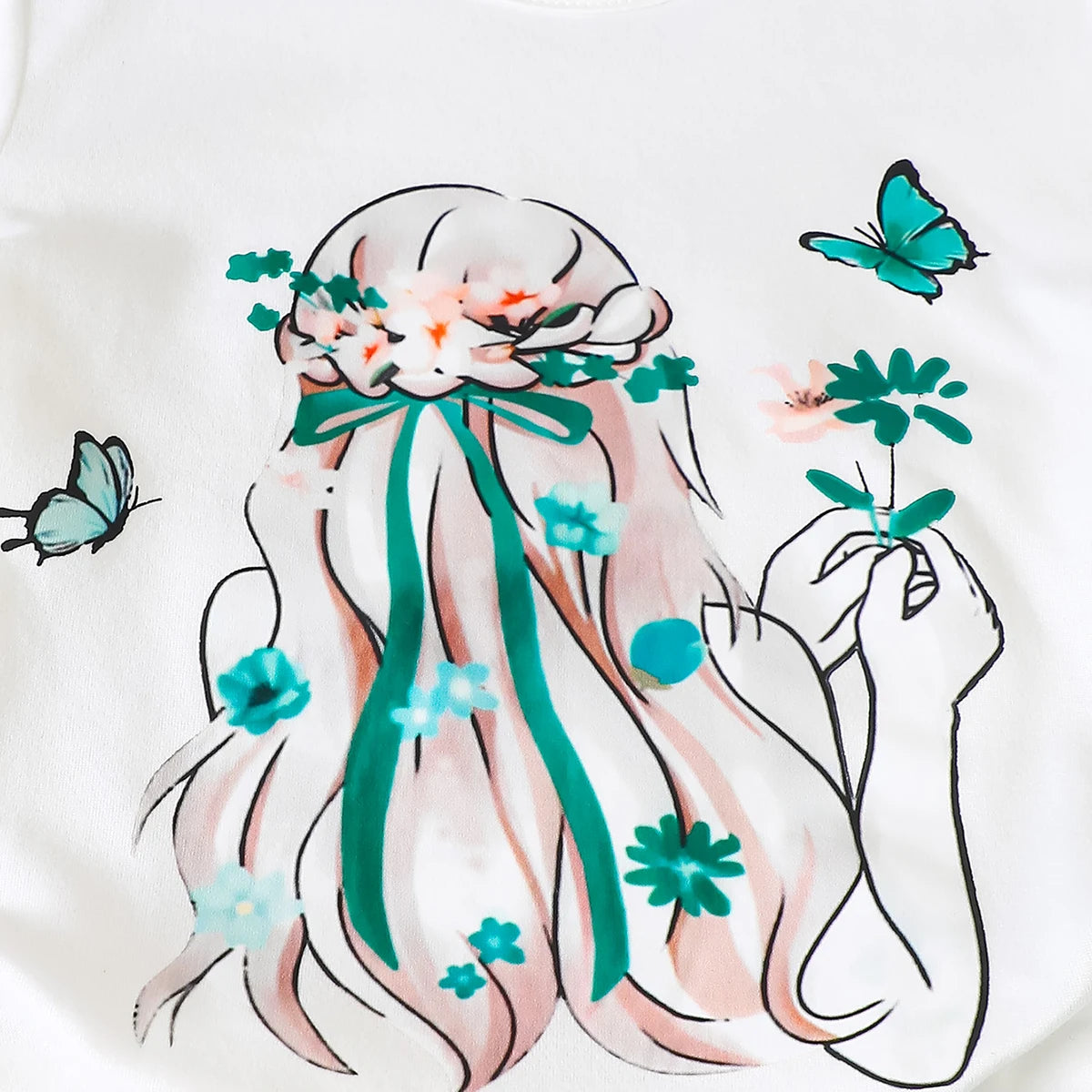 Girls White Butterfly Print Short Sleeve T-Shirt With Pants Sets 2 pc. Sets