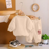 Boys Beige Alphanumeric Printed sweatshirt With Jogger Sets Sets