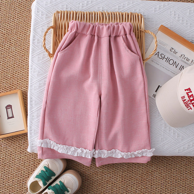 Girls Pink Textured Sleeveless Jacket With Top & Pants Set Sets