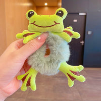 Girls Green Plush Frog Hair Tie Trending Accessories Green Onesize