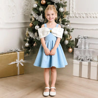 Girls Sky Blue Sleeveless Fit & Flare Party Wear Dress With Elegant Bow Detail Party Dresses