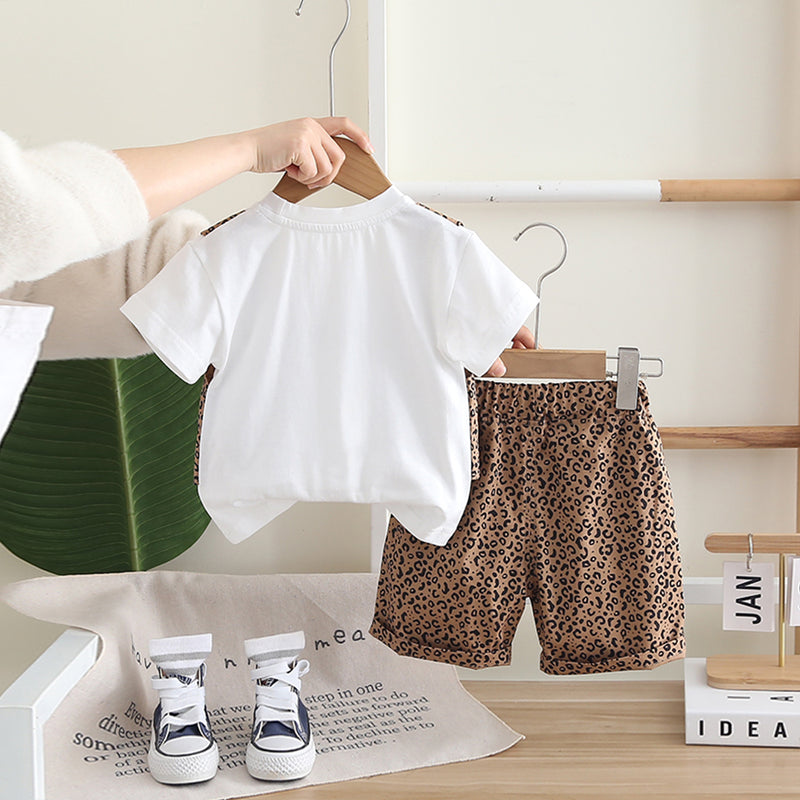 Boys Attached Waistcoat T-Shirt With Brown Animal Printed Shorts Set 2 pc. Sets