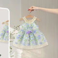 Girls Blue Floral Print Layered Fit & Flare Dress Casual Dresses Blue 1-2 Y