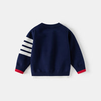 Boys Navy Blue Regular Sweater With Self-Design Puppy Patterns Sweaters & Cardigans