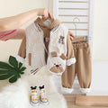 Girls Khaki Embroidered Regular Sweatshirt With Sleeveless Jackets, Pants & Bag Sets 4 pc. Sets Khaki 1-2 Y